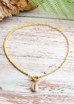 Boho Colorful Necklace - Gold Shell Pendant