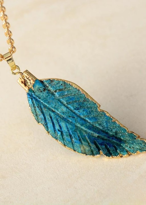 Boho Gold Necklace Leaf Pendant