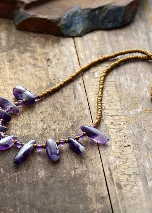 Boho Choker Necklace - Natural Stone Beads