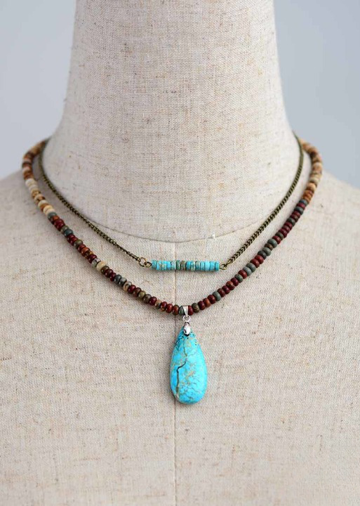 Boho Beads Stone Pendant Necklace