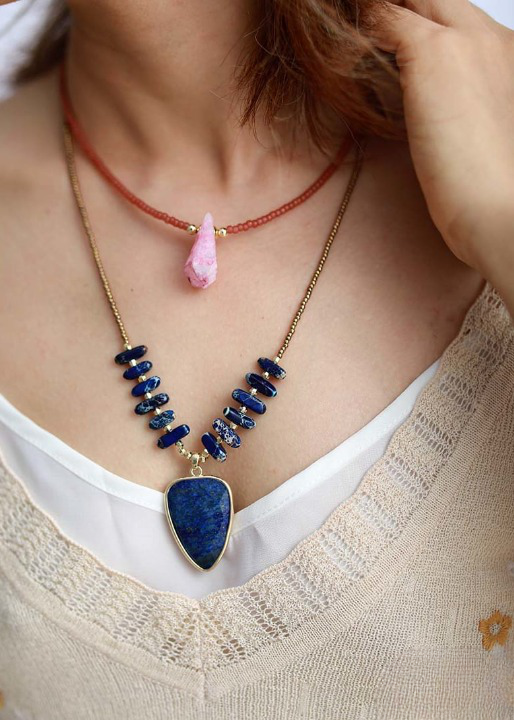 Boho Beads Necklace Heart Pendant