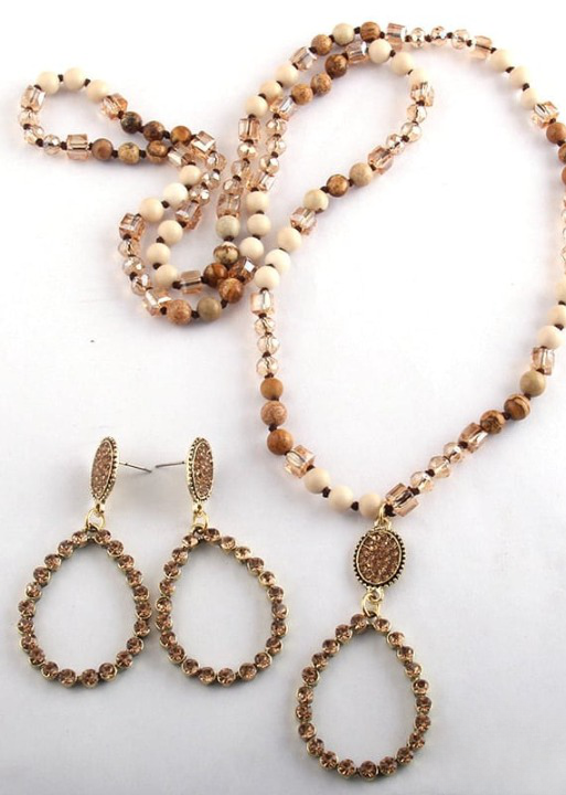 Boho Necklace Long - Natural Stone