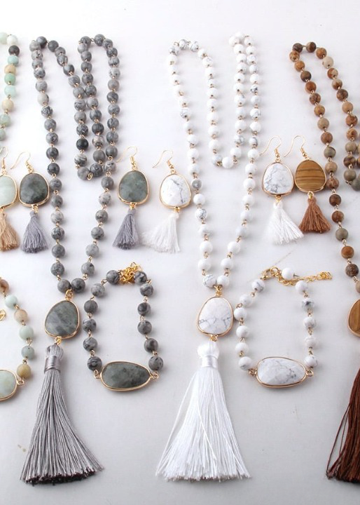 Long Boho Necklace - Pompom Pendant