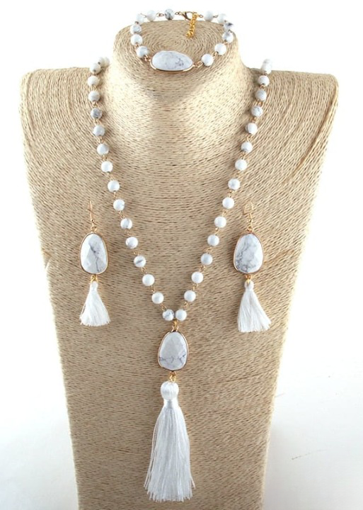 Long Boho Necklace - Pompom Pendant