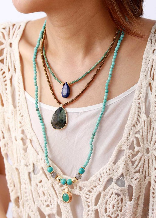 Turquoise Boho Beaded Necklace