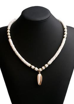 Boho Beaded Necklace - Natural Shell Pendant