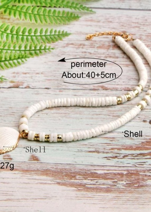 Boho Beaded Necklace - Natural Shell Pendant