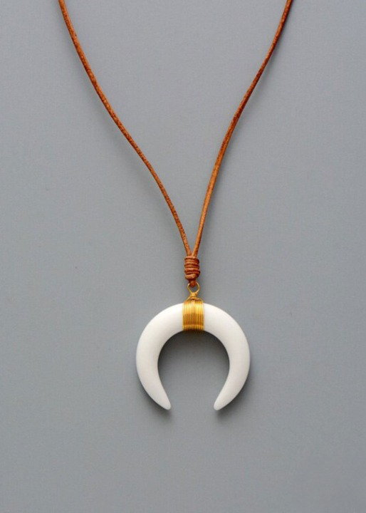 Leather Boho Necklace - Ox Horn Pendant