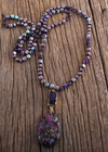 Long Boho Beaded Necklace - Teardrop Pendant