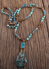 Long Boho Beaded Necklace - Teardrop Pendant