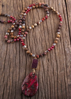 Long Boho Beaded Necklace - Teardrop Pendant