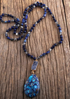 Long Boho Beaded Necklace - Teardrop Pendant