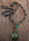 Long Boho Beaded Necklace - Teardrop Pendant