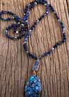 Long Boho Beaded Necklace - Teardrop Pendant