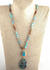 Long Boho Beaded Necklace - Teardrop Pendant