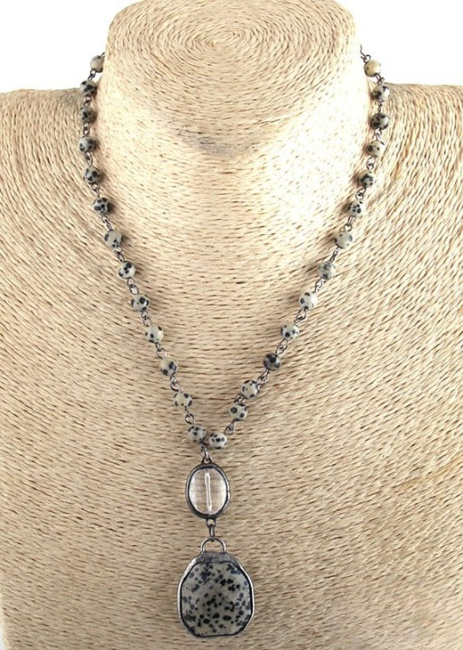 Boho Beaded Necklace Crystal Pendant