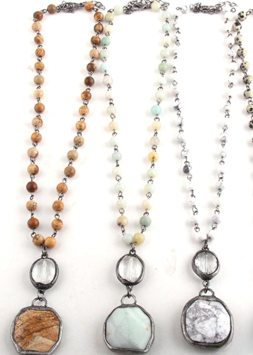 Boho Beaded Necklace Crystal Pendant