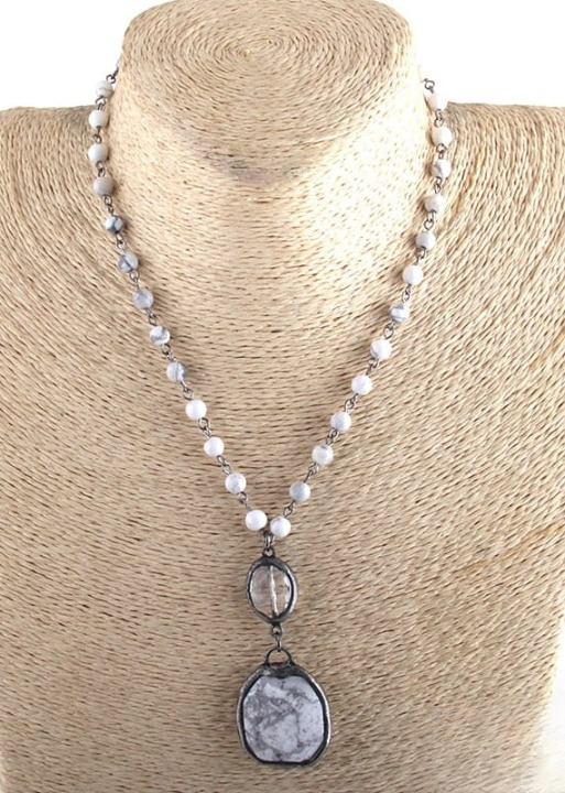 Boho Beaded Necklace Crystal Pendant