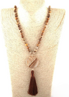 Boho Beaded Necklace Pompom Pendant