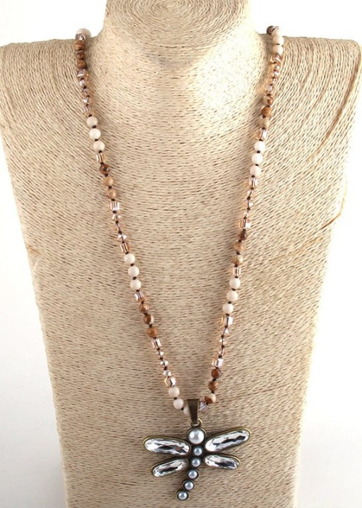Boho Beaded Necklace - Dragonfly Pendant