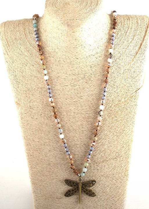 Boho Beaded Necklace - Dragonfly Pendant