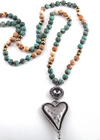 Boho Beaded Necklace - Heart Pendant Natural Stone