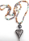 Boho Beaded Necklace - Heart Pendant Natural Stone