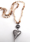 Boho Beaded Necklace - Heart Pendant Natural Stone