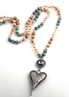 Boho Beaded Necklace - Heart Pendant Natural Stone