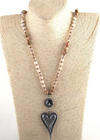 Boho Beaded Necklace - Heart Pendant Natural Stone