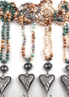 Boho Beaded Necklace - Heart Pendant Natural Stone