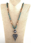 Boho Beaded Necklace - Heart Pendant Natural Stone