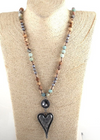 Boho Beaded Necklace - Heart Pendant Natural Stone