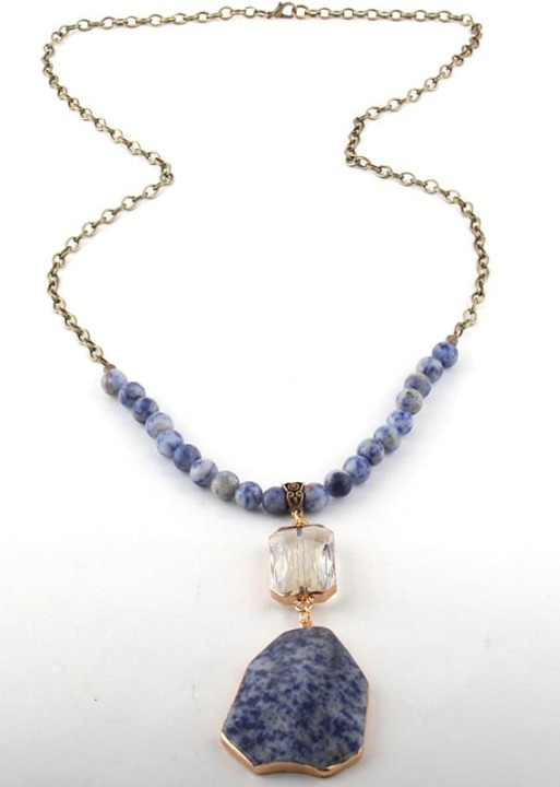 Long Boho Necklace Crystal Pendant