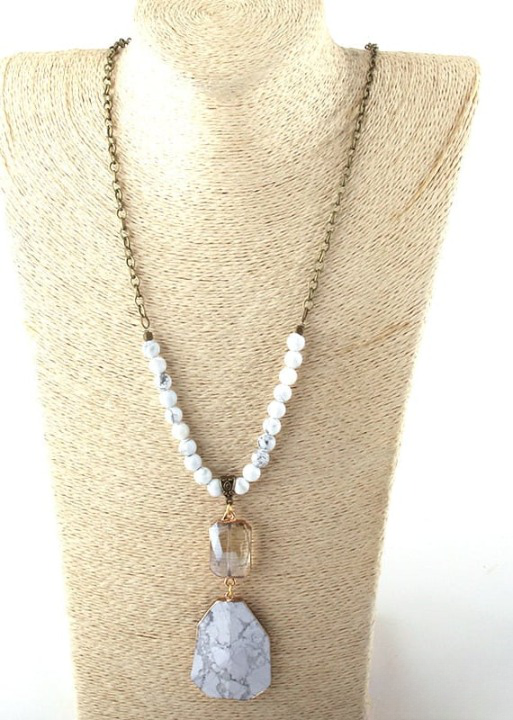 Long Boho Necklace Crystal Pendant