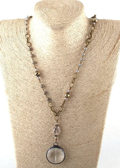 Boho Necklace Long- Crystal Pendant