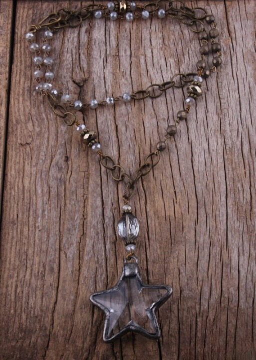 Boho Necklace Long- Crystal Pendant