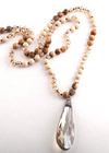 Boho Beaded Necklace - Teardrop Crystal Pendant