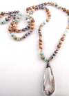 Boho Beaded Necklace - Teardrop Crystal Pendant