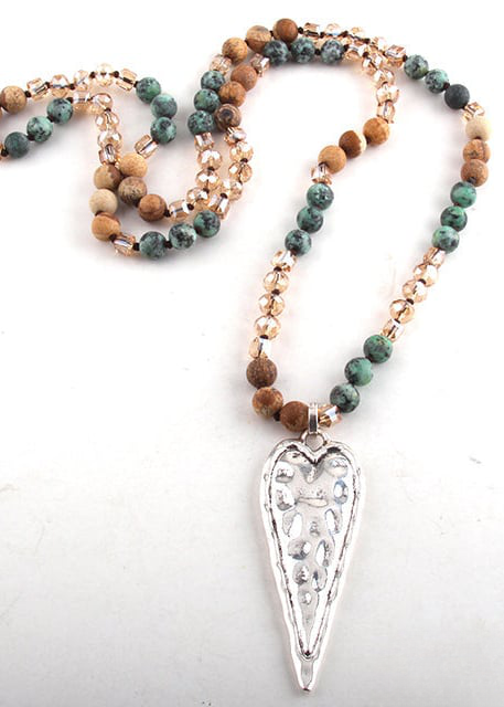 Boho Beads Necklace Crystal Pendant