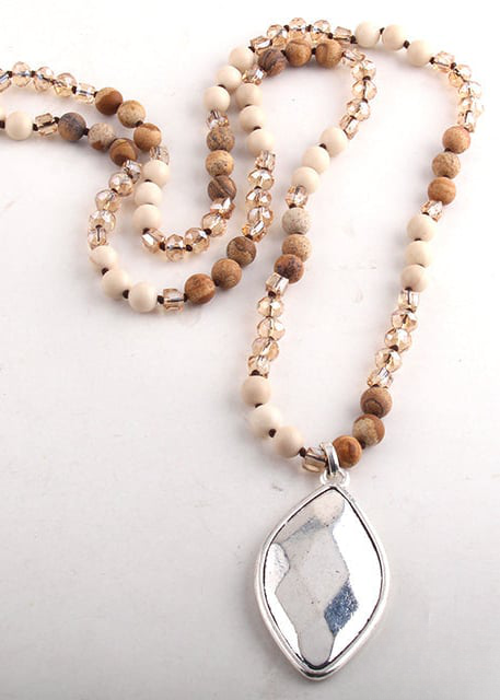 Boho Beads Necklace Crystal Pendant