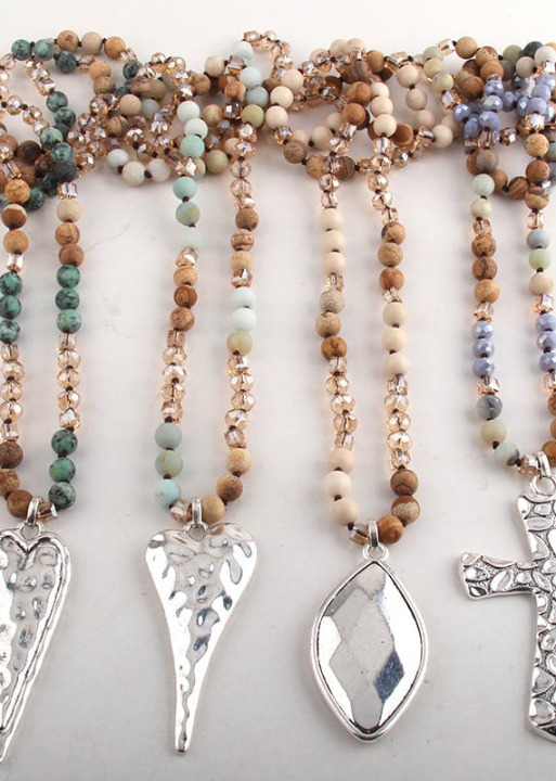 Boho Beads Necklace Crystal Pendant