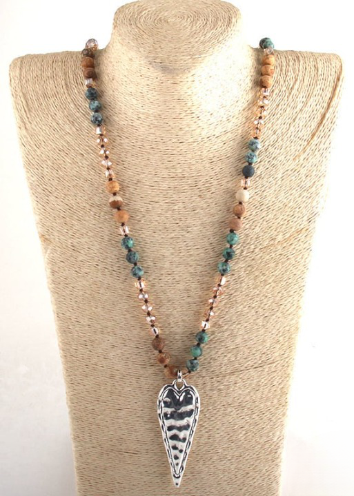Boho Beads Necklace Crystal Pendant