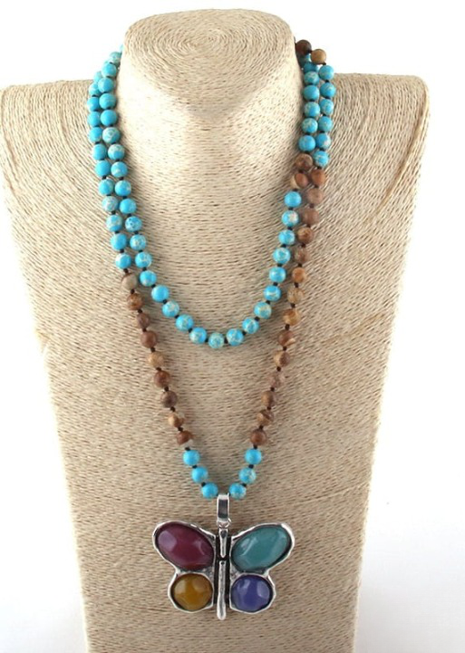 Boho Beaded Necklace - Butterfly Pendant
