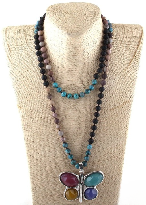 Boho Beaded Necklace - Butterfly Pendant