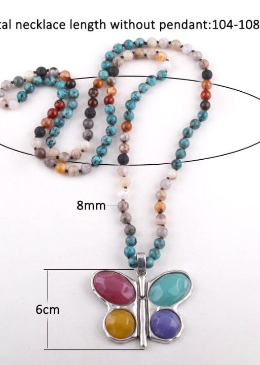 Boho Beaded Necklace - Butterfly Pendant