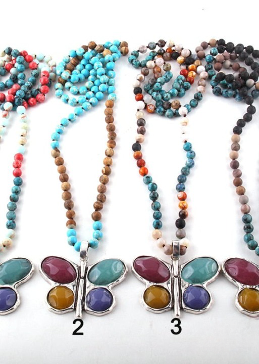 Boho Beaded Necklace - Butterfly Pendant