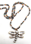 Boho Beaded Necklace - Dragonfly Blue Pendant