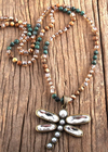 Boho Beaded Necklace - Dragonfly Blue Pendant