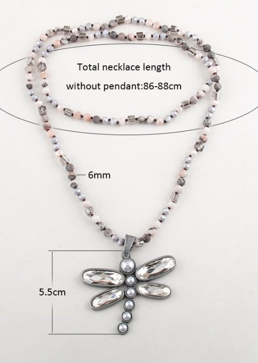 Boho Beaded Necklace - Dragonfly Blue Pendant